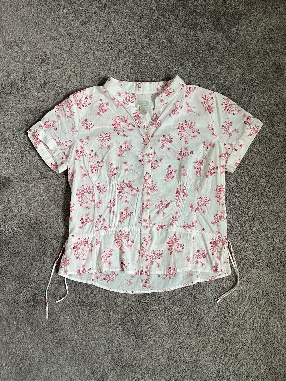 Christopher & Banks White Blouse with Pink Floral Print